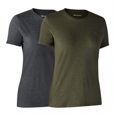 Deerhunter 2er-Pack Ladies Basis T-Shirts Damen (Adventure Green Melange, Grey Melange)