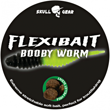 OGP Gummiköder Skull Gear Flexibait Bobby Worm Fish Pellet (Black Chartreuse)