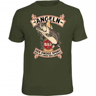 Rahmenlos Herren "Angeln - Der einzige Sport, der mit einem Bier anfängt" T-Shirt Herren (Oliv)