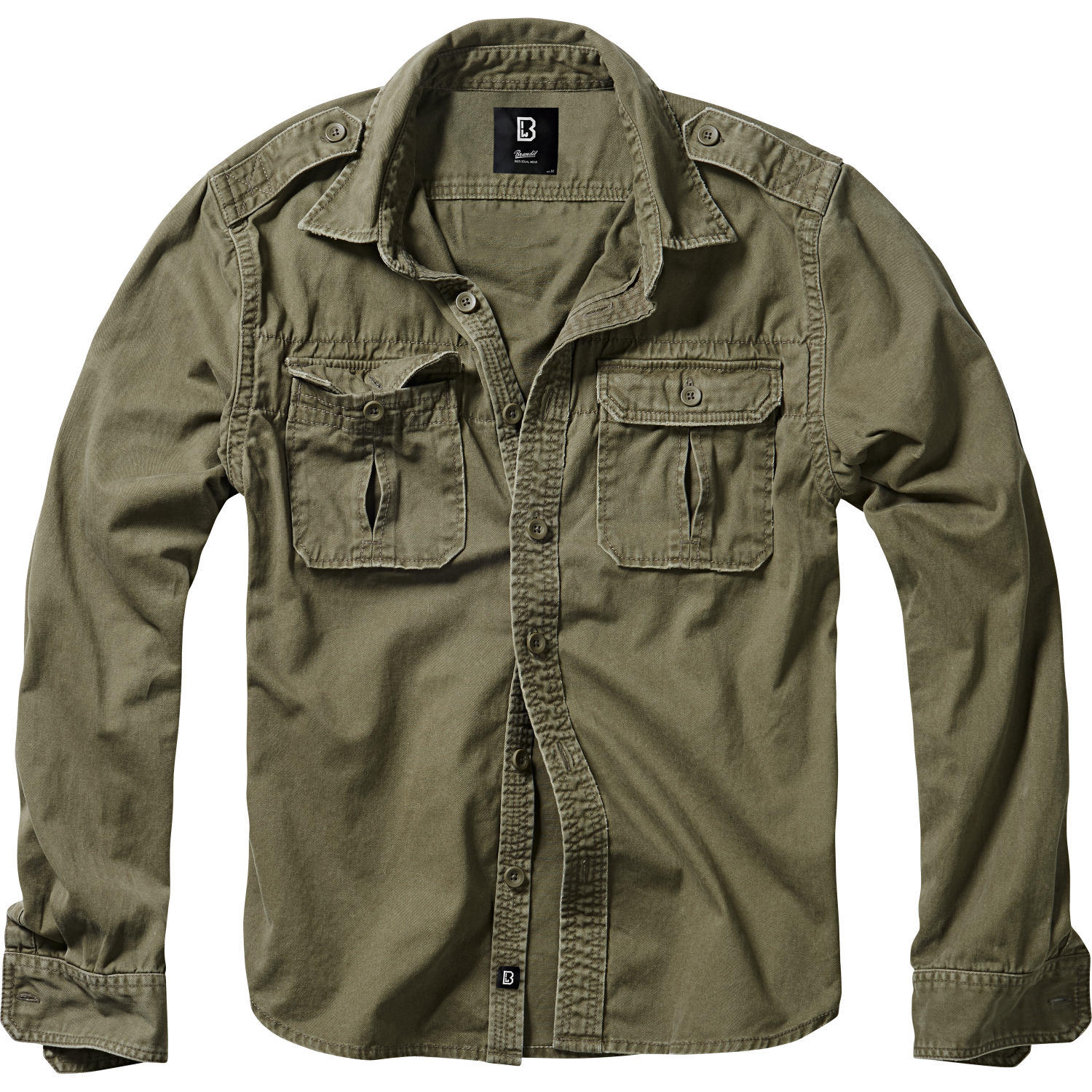 Brandit Herren Vintage Shirt Long Sleeve Herren (Olive) 