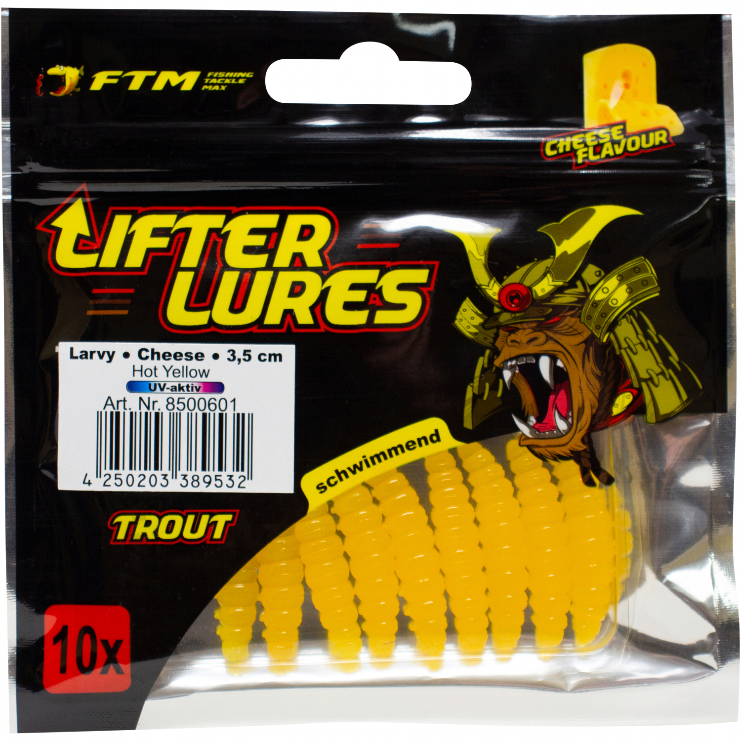 FTM Lifter Lures Larvy, Hot Yellow 