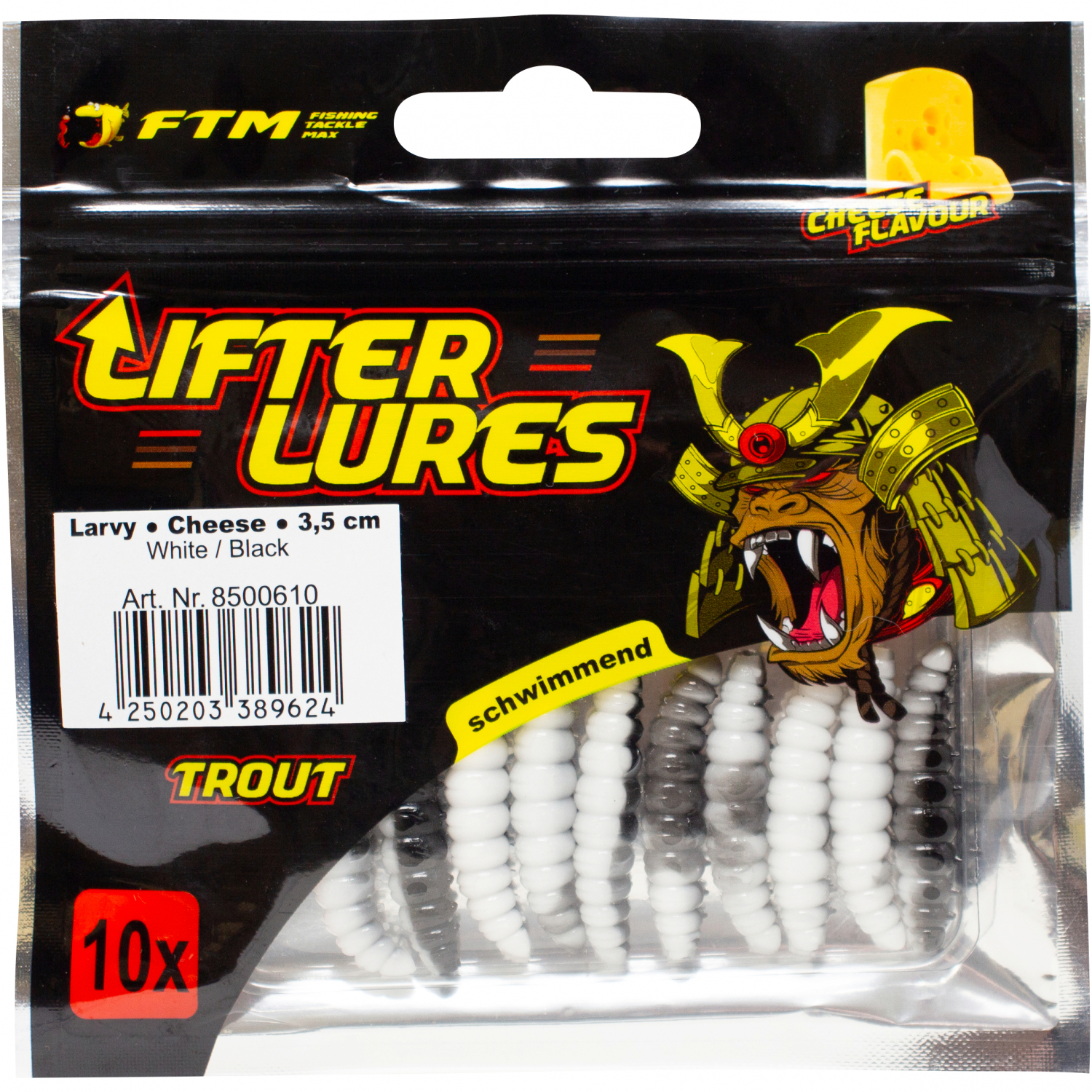 FTM Lifter Lures Larvy, White/Black  