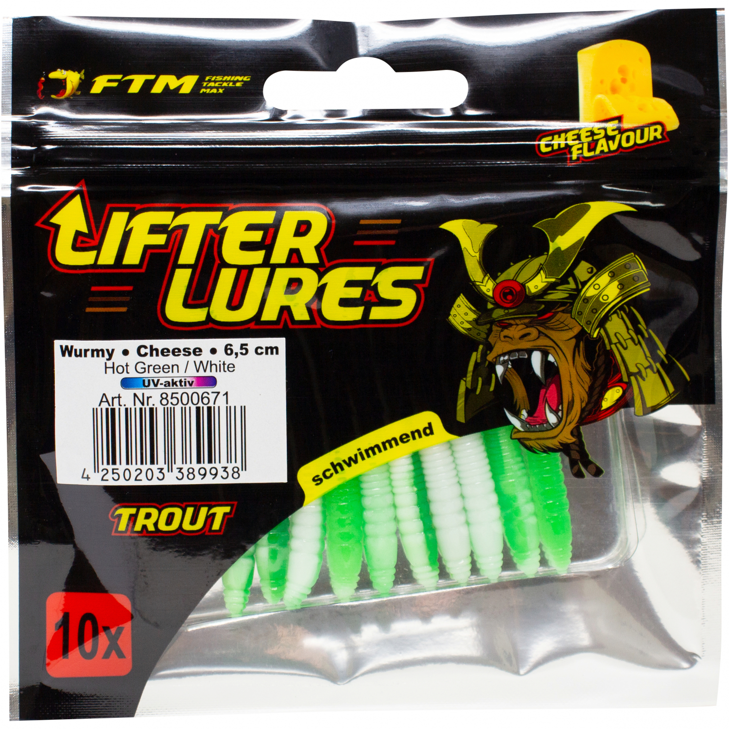 FTM Lifter Lures Wurmy, Hot Green/White 