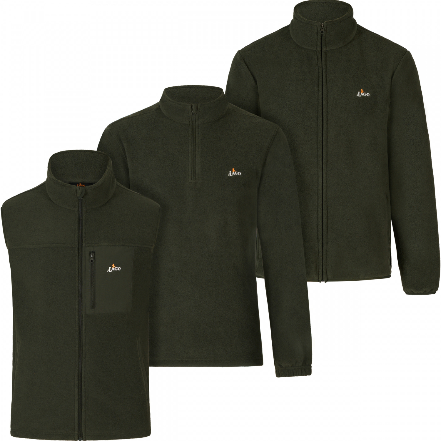 Il Lago 3er Set Fleecejacke, Fleecetroyer, Fleeceweste Herren (Oliv) 