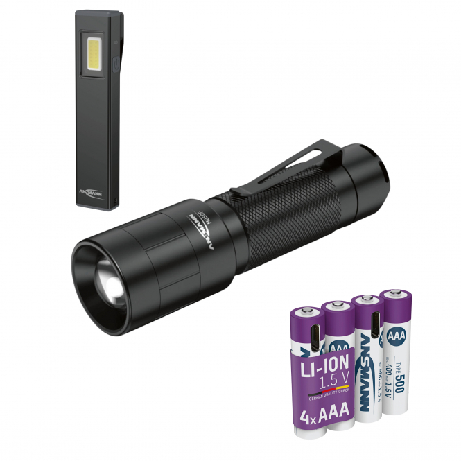 Ansmann Set aus Lithium Akku Micro AAA Typ 500 + Mini-Booster 500R + LED Taschenlampe M250F 