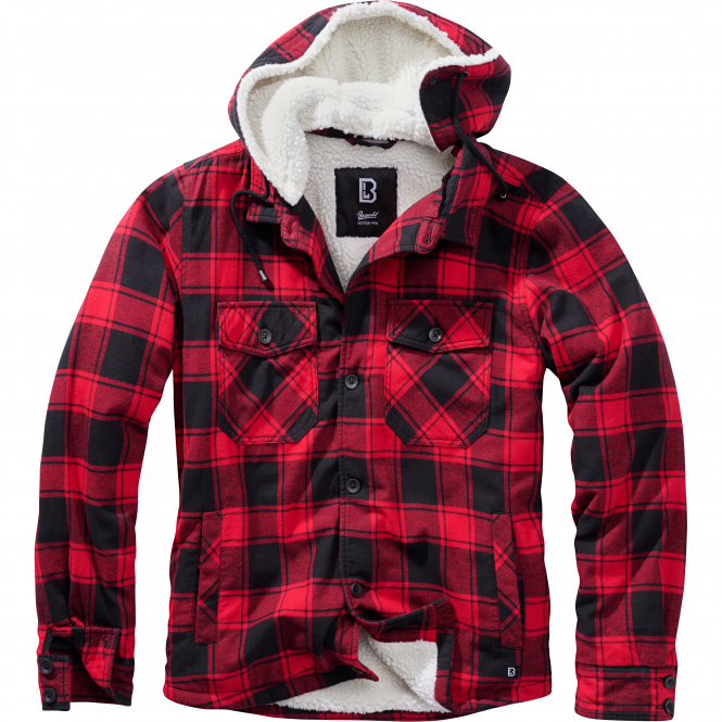 Brandit Herren Lumber Jacket Hooded Herren, mit Kapuze (Red/Black) 