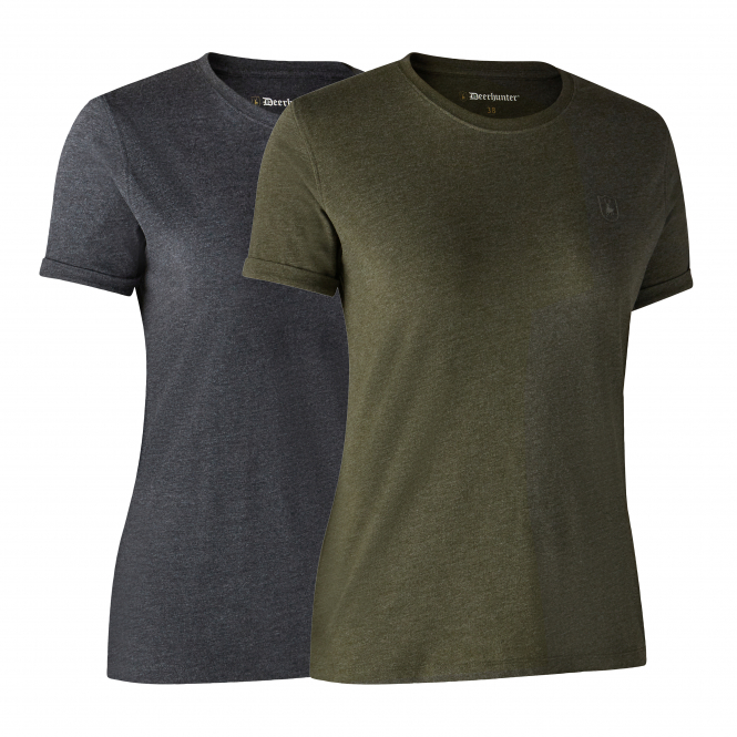 Deerhunter Damen 2er-Pack Ladies Basis T-Shirts (Adventure Green Melange) 