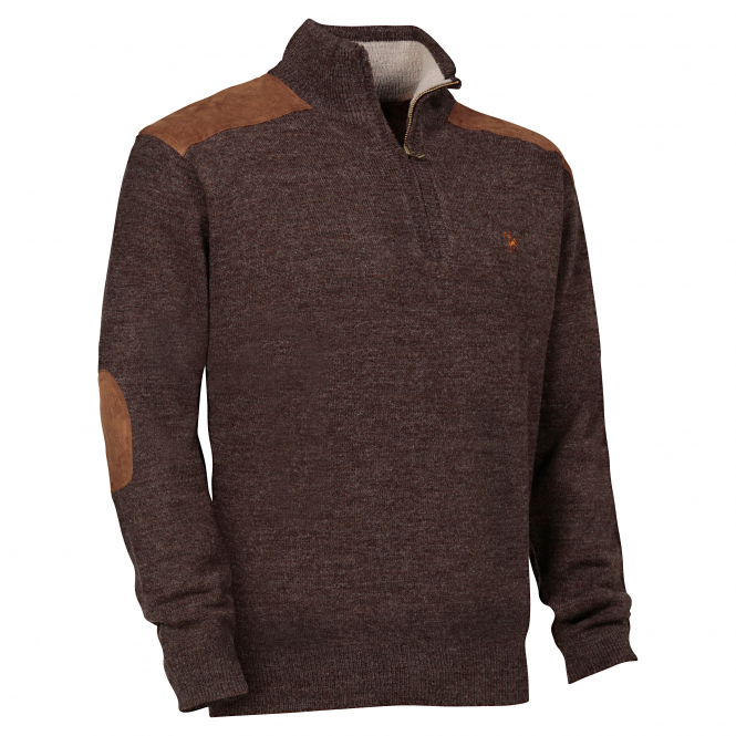 Ligne Verney-Carron Fox Zipper Pullover Herren, m. Fuchs-Stickerei (Braun) 