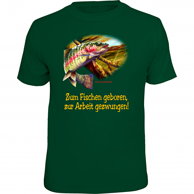 Rahmenlos Herren "Zum Fischen geboren, zur Arbeit gezwungen" T-Shirt Herren (Grün) 