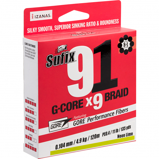 Sufix Geflechtschnur 91 Braid (Lo-Vis Green, 150 m) 