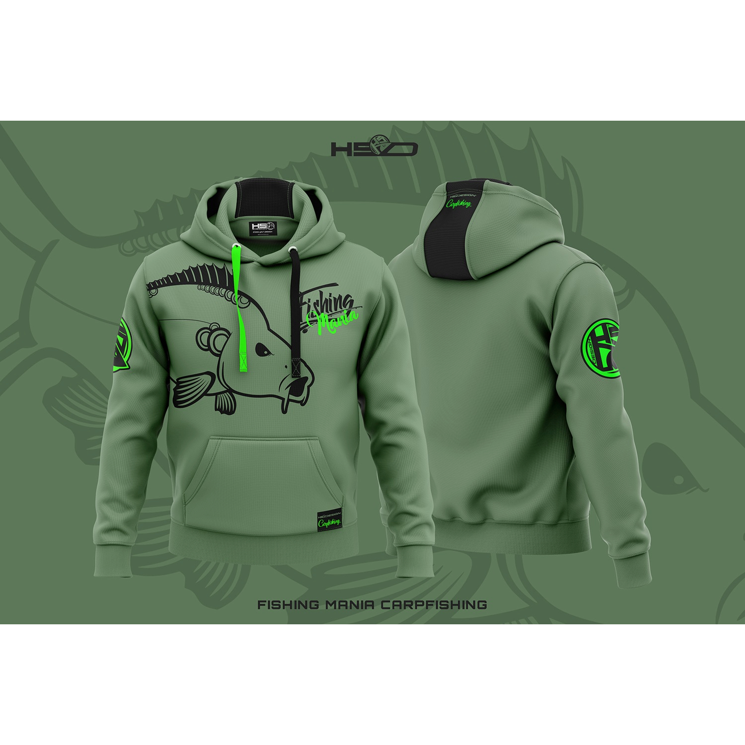 Hotspot Herren Fishing Mania Carpfishing Hoodie (Green) 