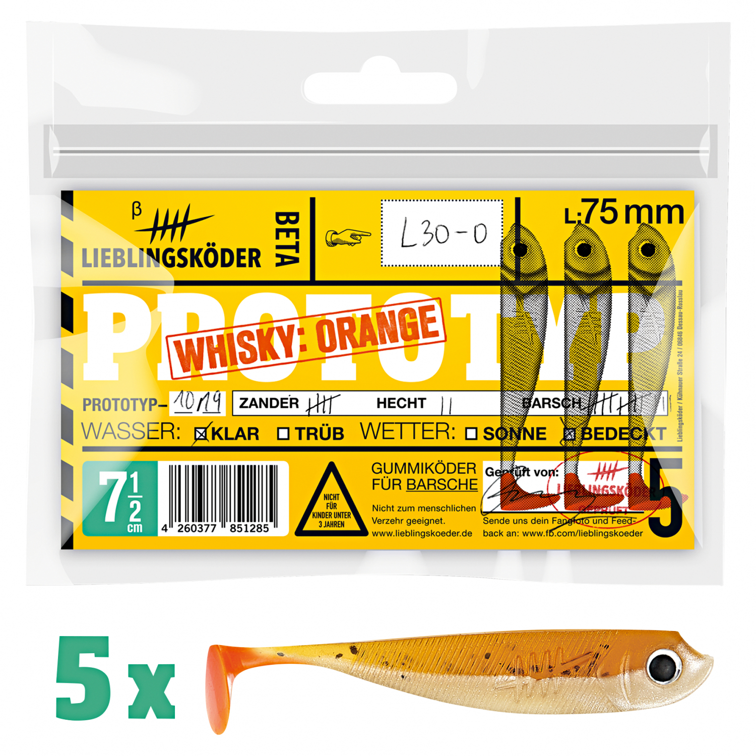 Lieblingsköder Gummifisch Barschköder (7,5 cm, Whisky Orange) 