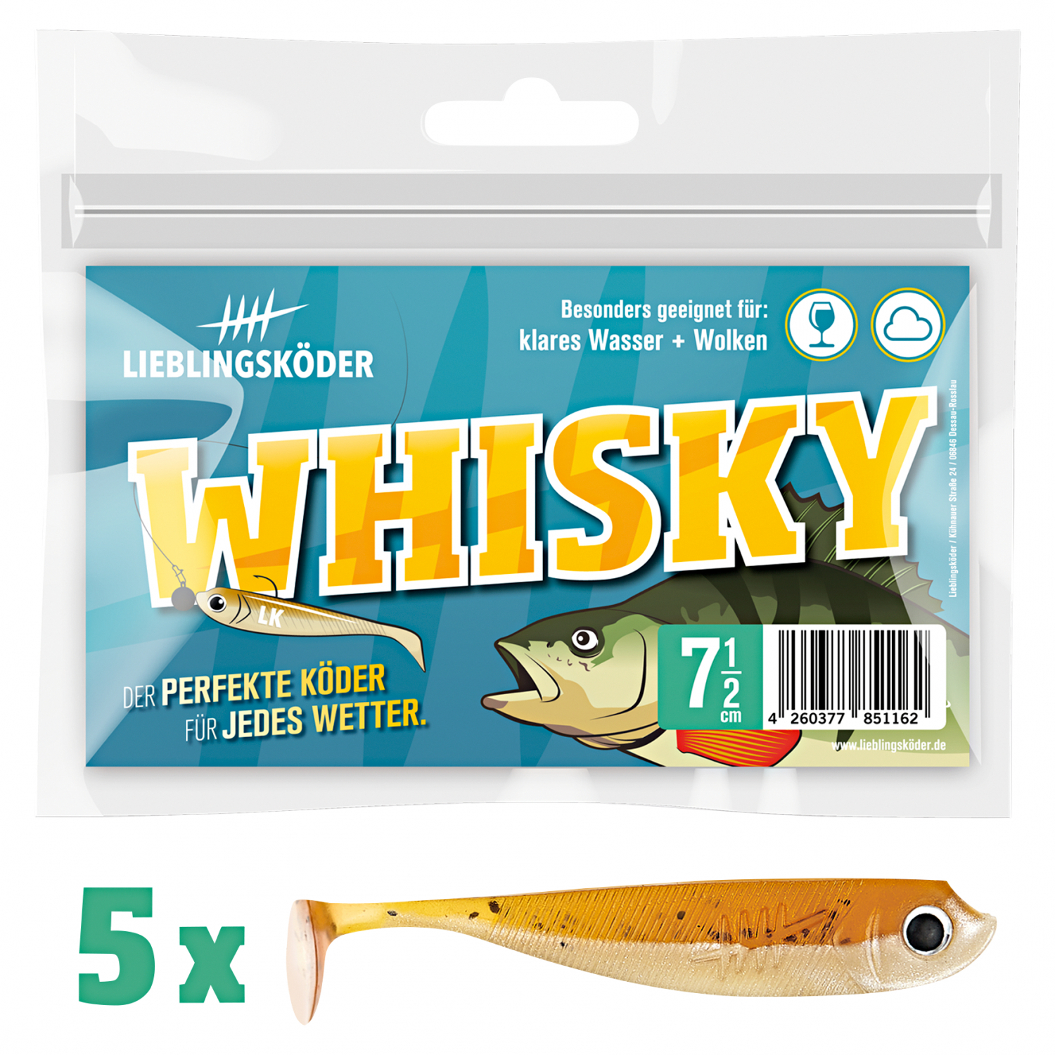Lieblingsköder Gummifisch Barschköder (7,5 cm, Whisky) 