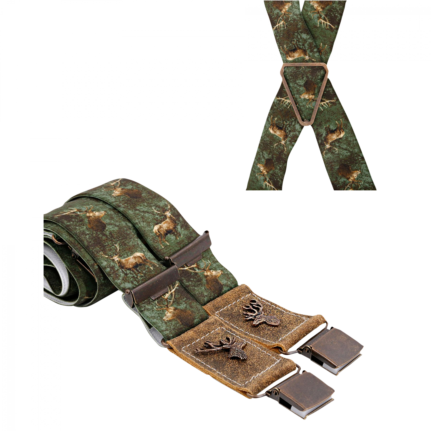 Luise Steiner Unisex Hosenträger (Hirschmotiv Altmessing) 