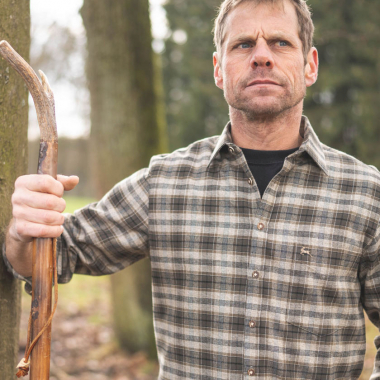 OS Trachten Herren Hemd Hirsch Stickerei (grün/grau)