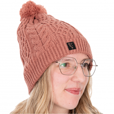 Fox Ladies Knitted Bobble Hat Women (Dusty Rose Pink)