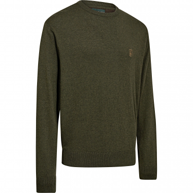 Harrington Knitted Jumper Men, With Round Neck (Forest Ember Melange)