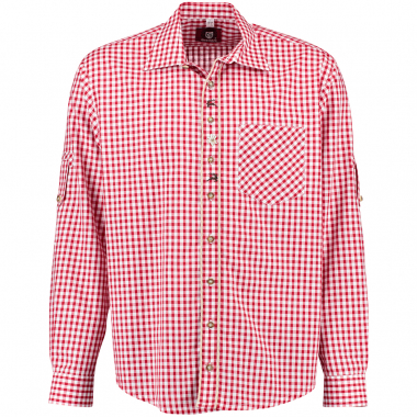 OS Trachten Men's shirt embroidery Stag Edelweiss (red)