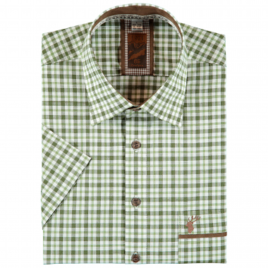 OS Trachten Men's Shortsleeve Shirt (checkered, with deer head)