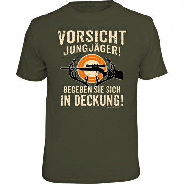 Rahmenlos Men's T-shirt "Caution young hunters! Take cover" (German version only)