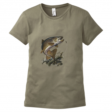 T-Shirt Women, With Trout Motif (Olive)
