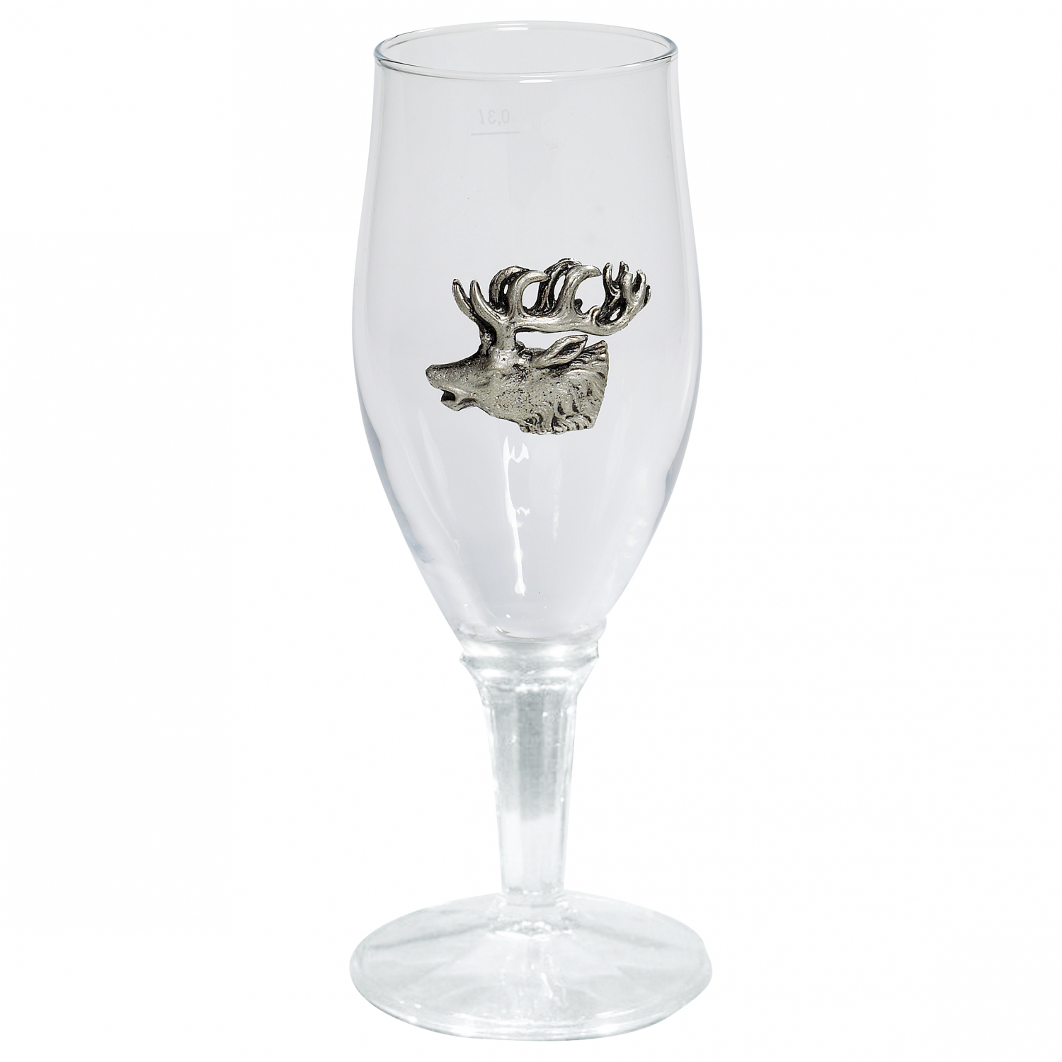 Beer glass with stags head emblem 