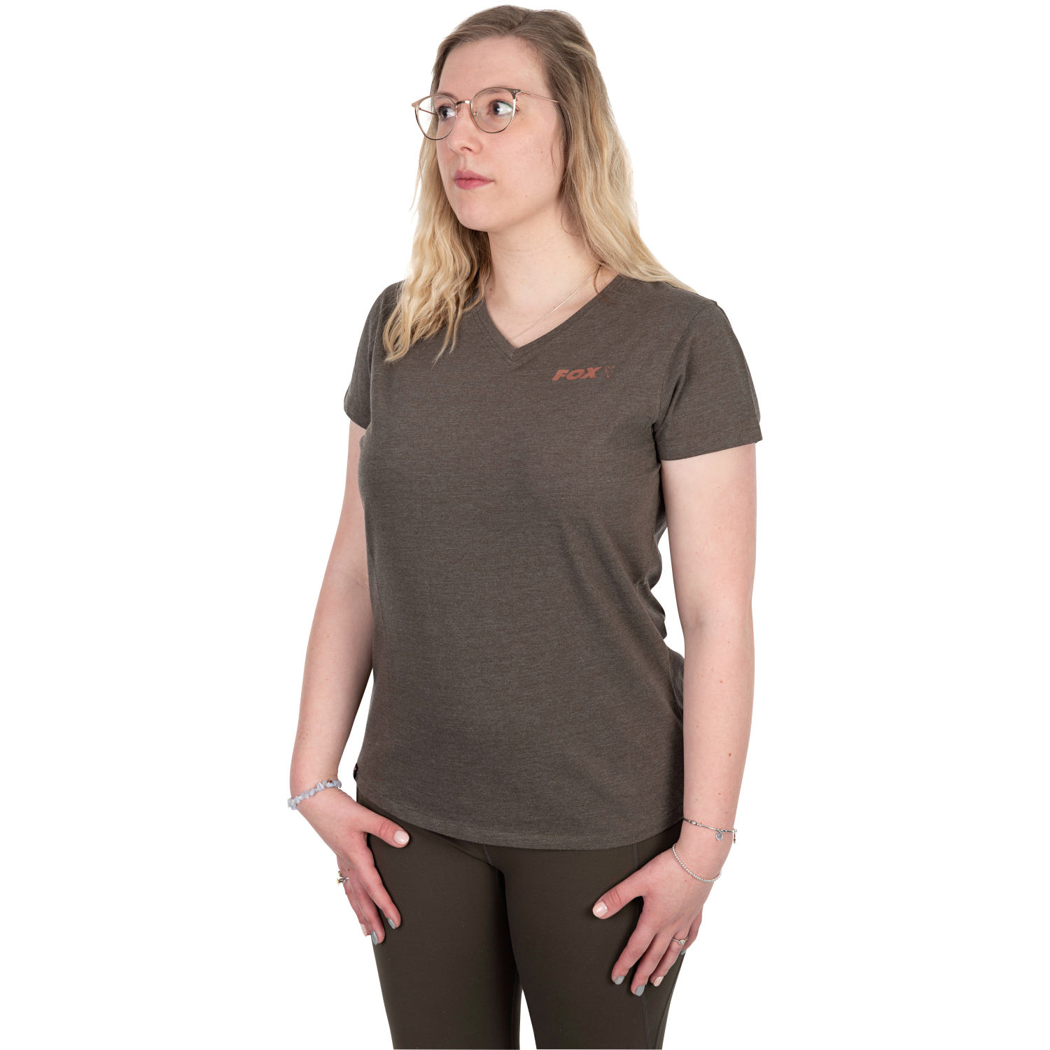 Fox Women Clothing V-Neck Women (Smoky Gray/Green Mottled) 