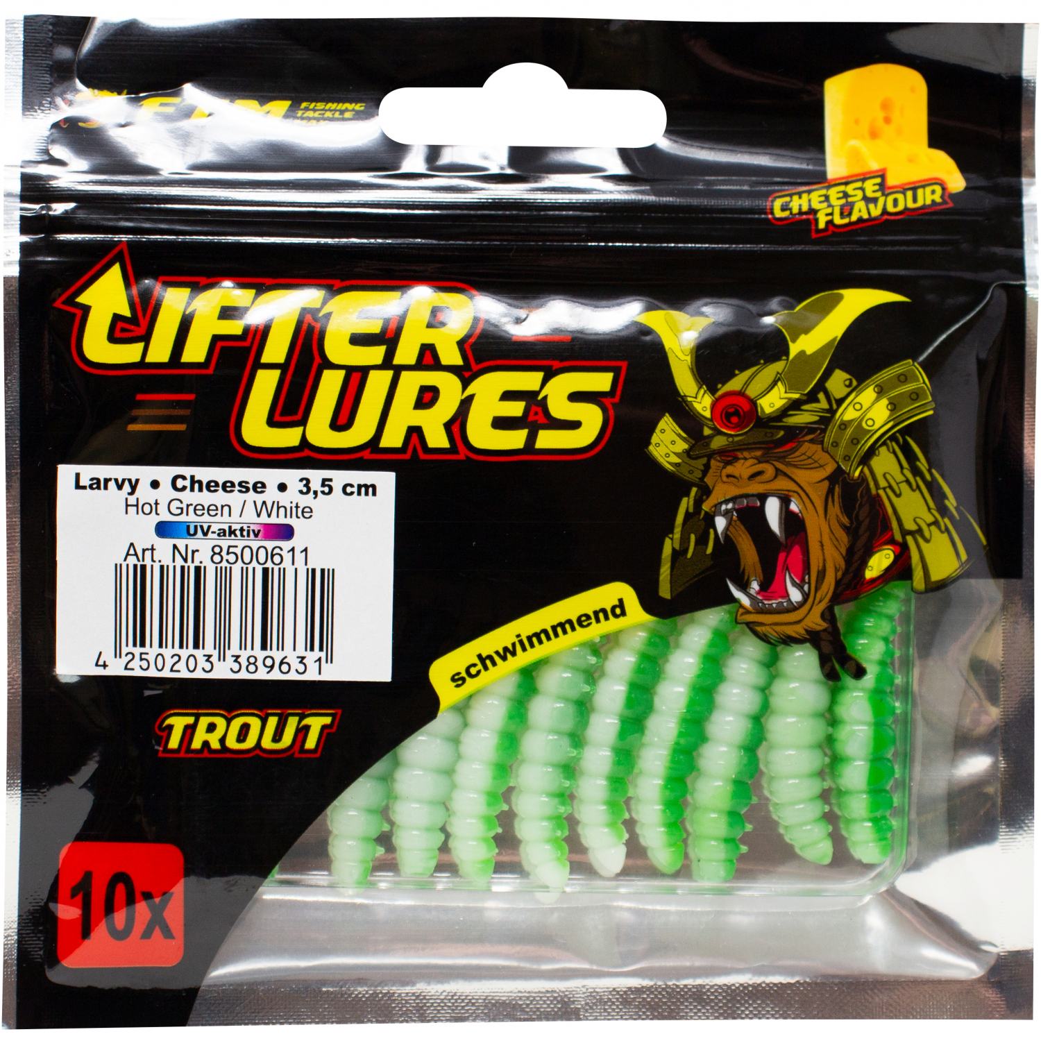 FTM Lifter Lures Larvy, Hot Green/White  