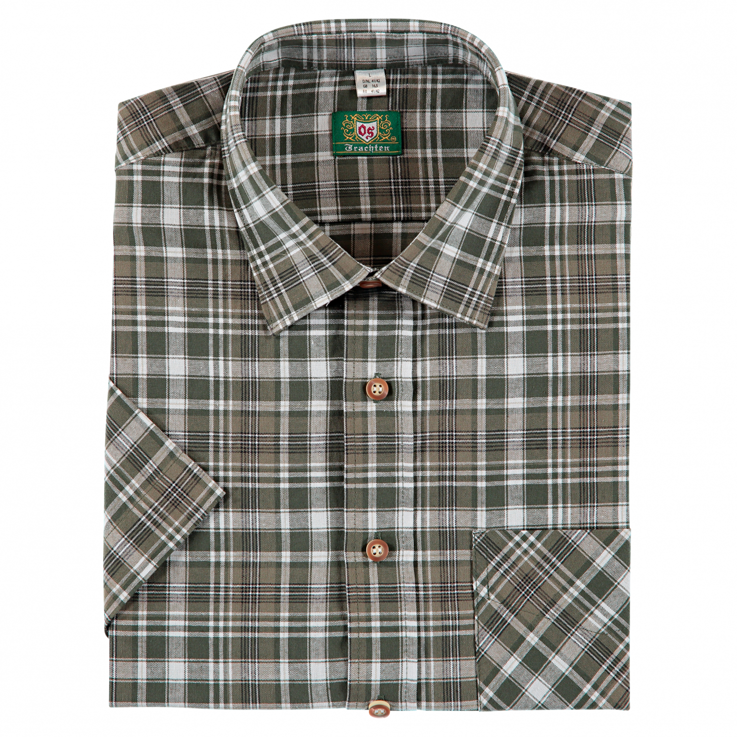 OS Trachten Men's Shortsleeve Shirt (checkered, with breast pocket) 
