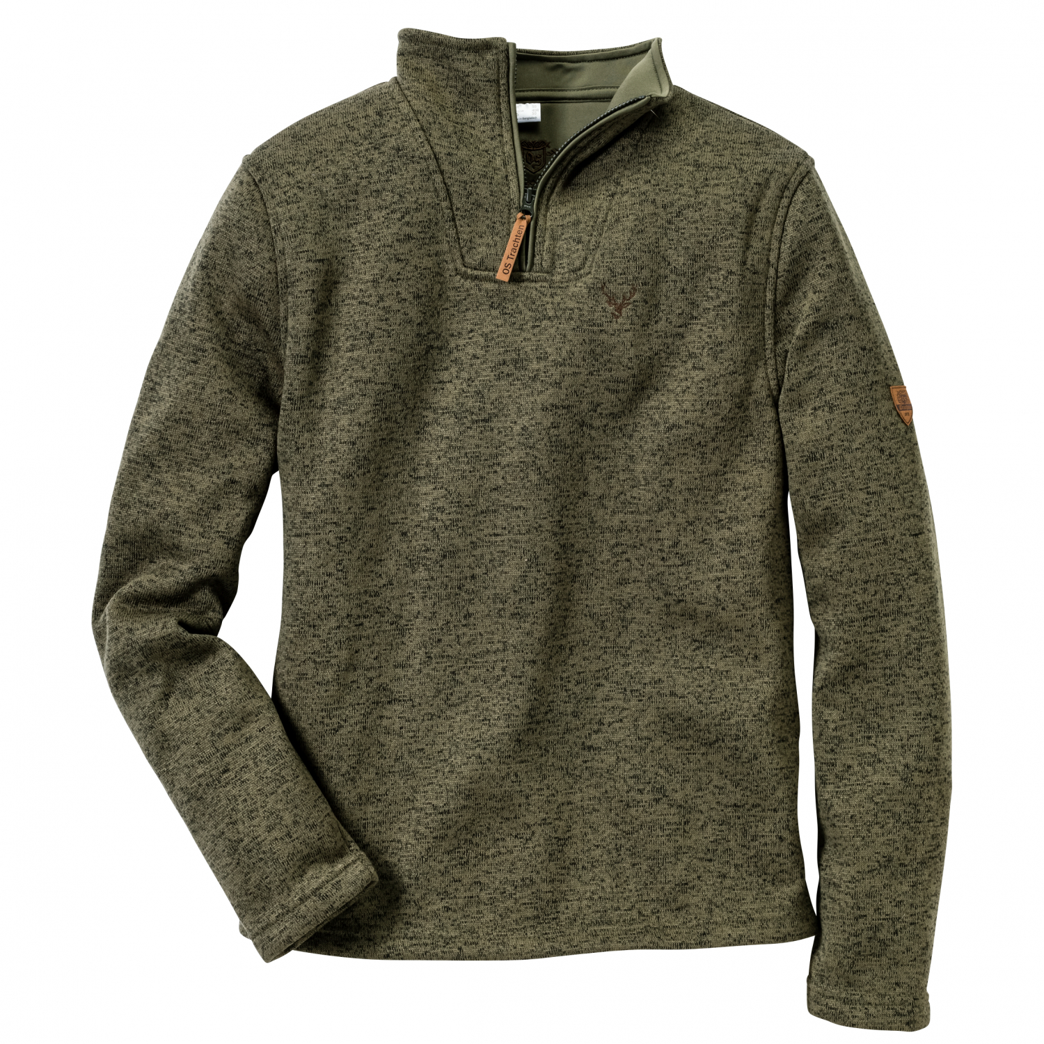 OS Trachten Men's Wukom Knitted Fleece Troyer Men (Olive) 