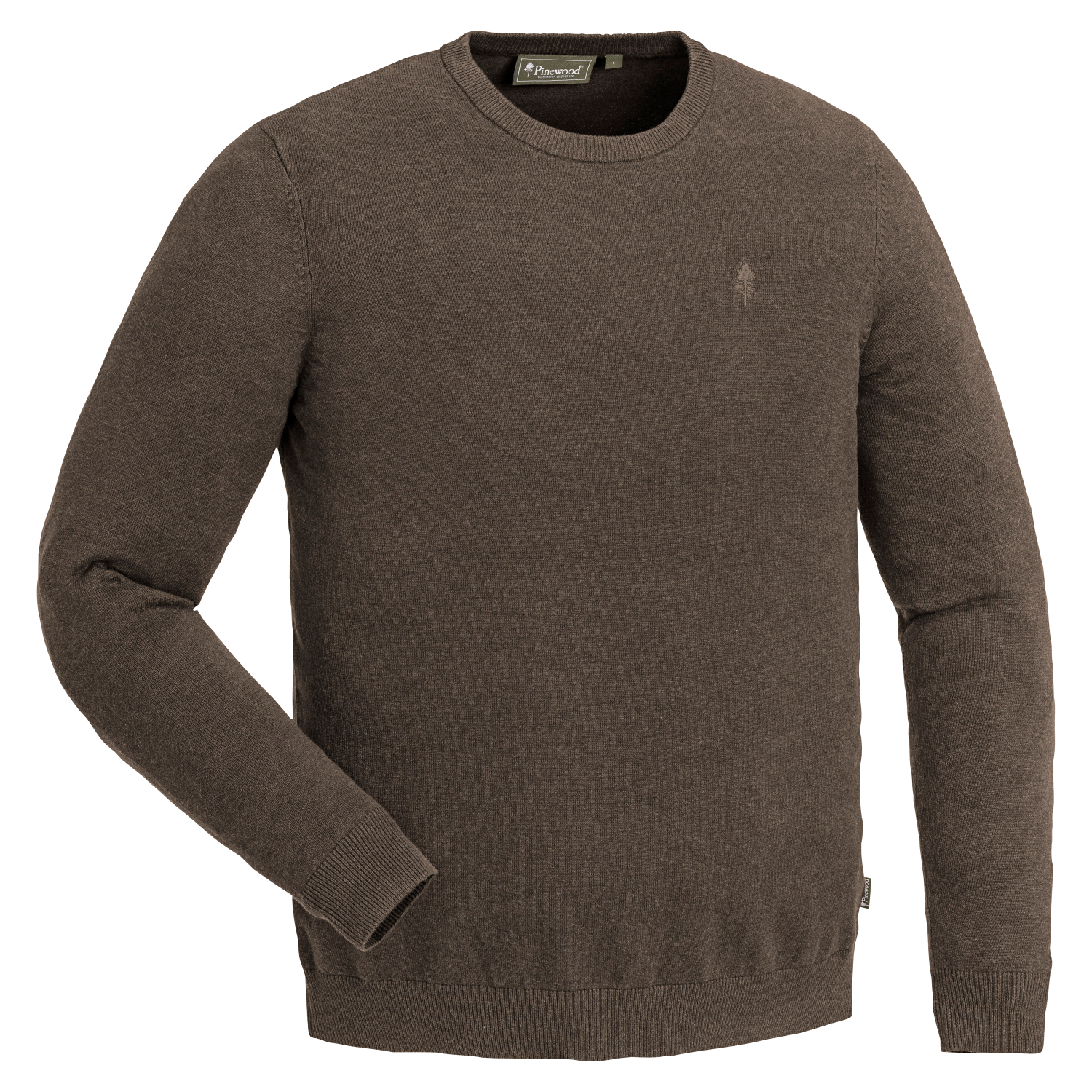 Pinewood Round Neck Knit Sweater Värnamo (brown melange) 