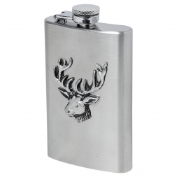Hip flask with pewter emblem