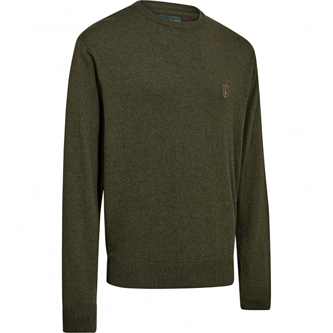 Harrington Knitted Jumper Men, With Round Neck (Forest Ember Melange) 