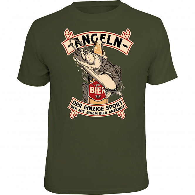 Rahmenlos "Angeln - Der einzige Sport, der mit einem Bier anfängt" T-Shirt Men (Olive) 