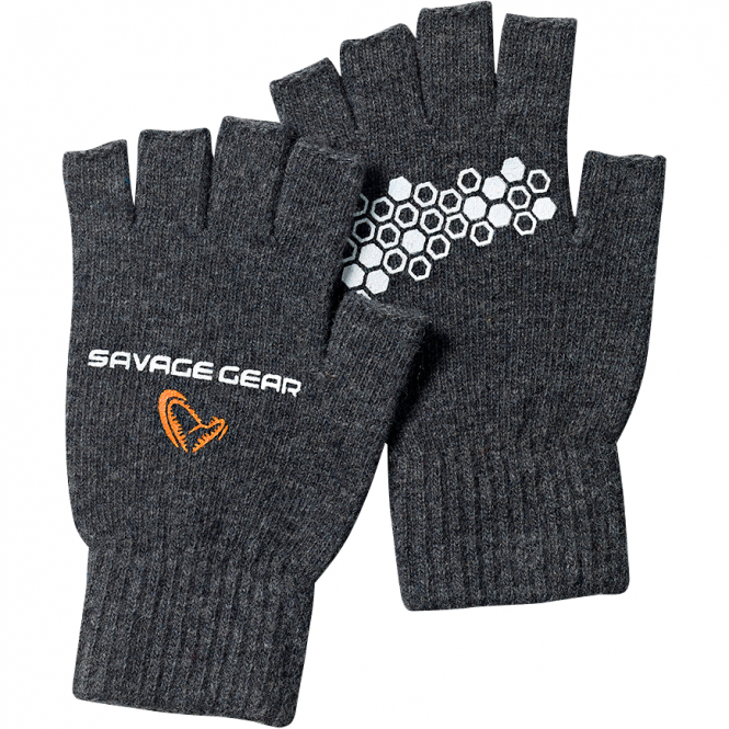 Savage Gear Knitted Half Finger Gloves Unisex (Dark Grey Melange) 
