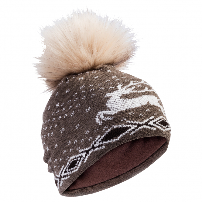 Woollen Hat With Bobble Women (Brown/White) 