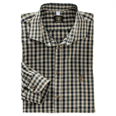 OS Trachten Men's Longsleeve Shirt (black/beide checkered)