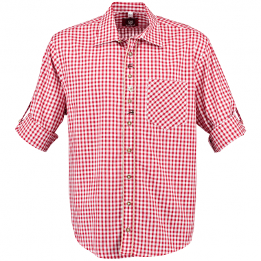 OS Trachten Men's shirt embroidery Stag Edelweiss (red)