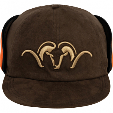 Suede Blaze Orange Insulated Beanie, With Ear Flaps (Dark Brown)