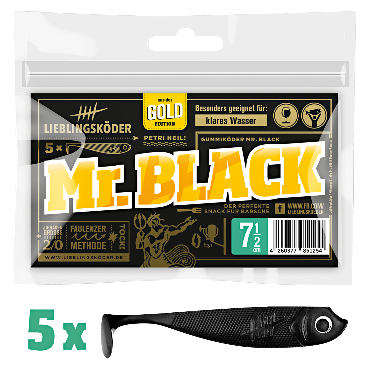 Lieblingsköder Shad Perch Bait (7.5 cm, Mr.Black) 