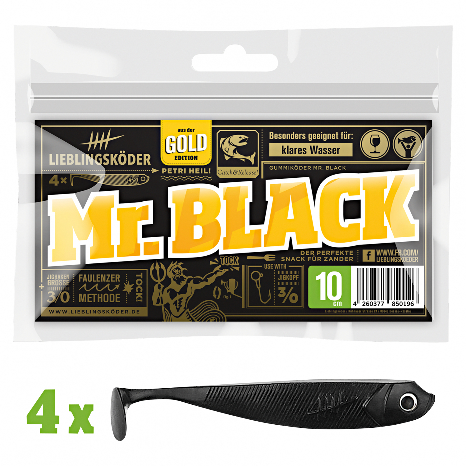 Lieblingsköder Shad Zander Bait (10 cm, Mr. Black) 