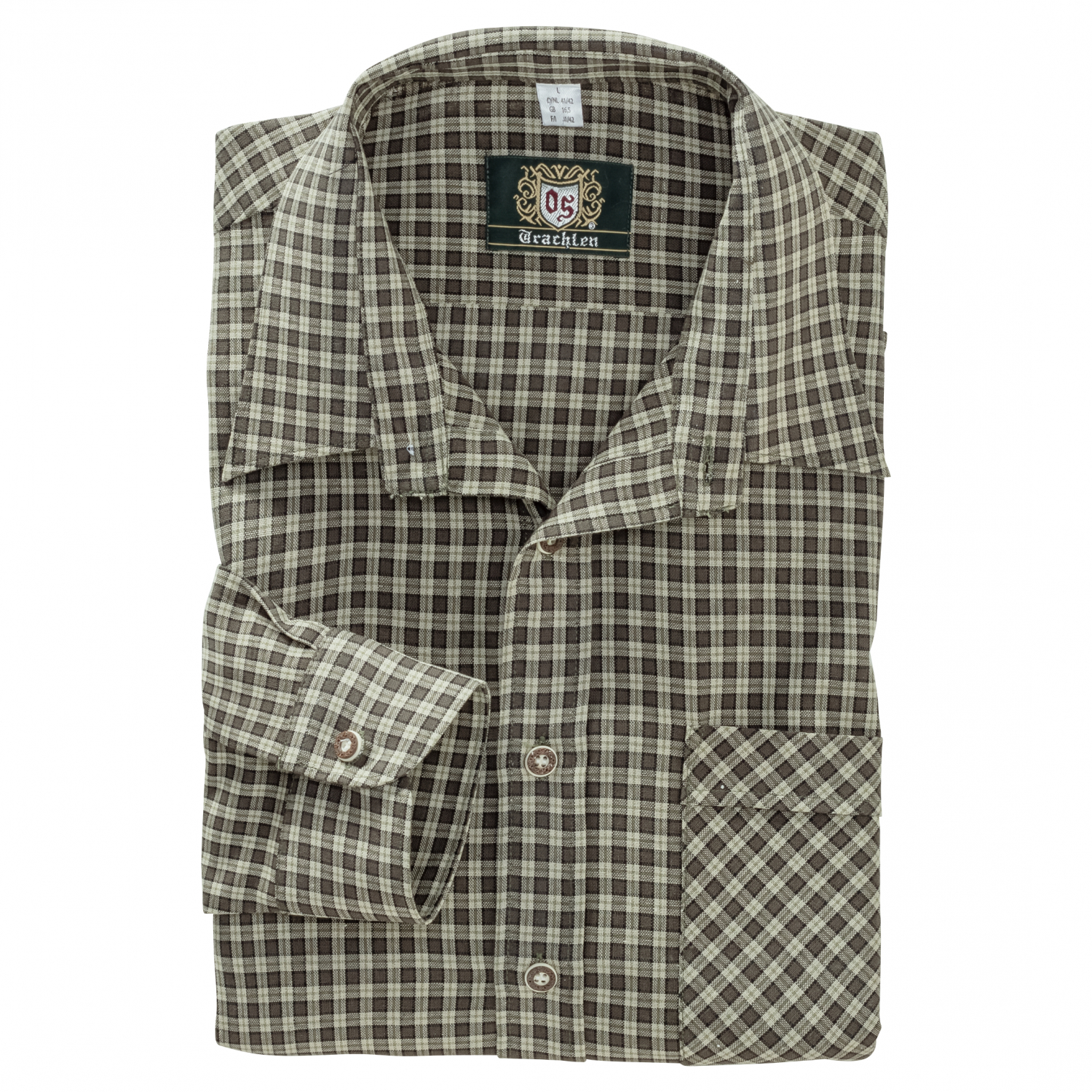 OS Trachten Men's Longsleeve Shirt (olive green checkered) 