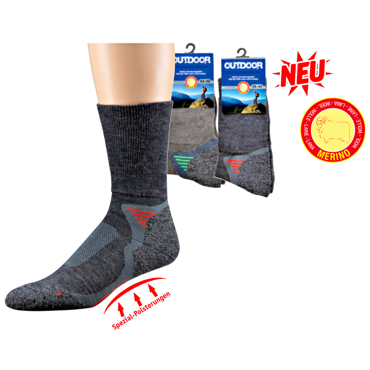 Wowerat Unisex Functions/Trekking Socks (with Merino Wool) Sz. 39-42 