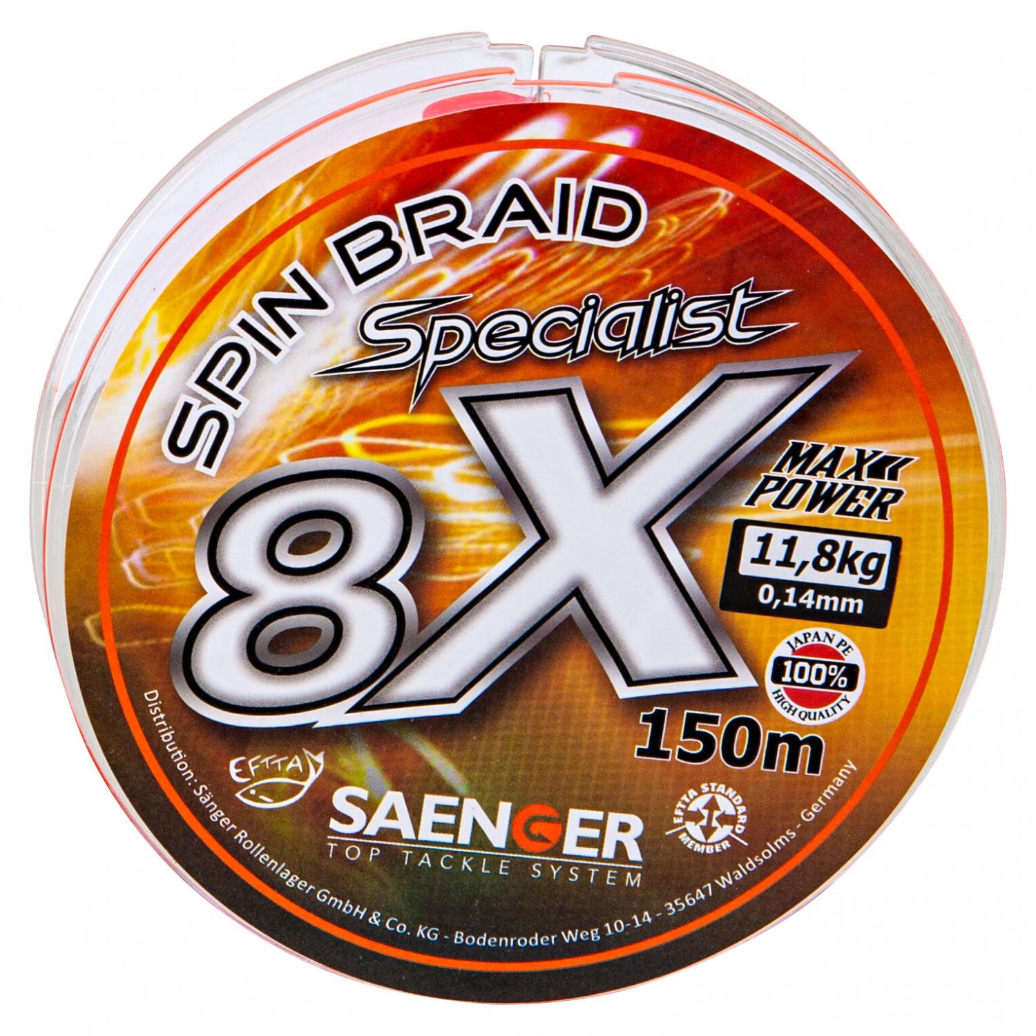  Angelschnur Spin Braid Specialist 8x (fluo/orange) 