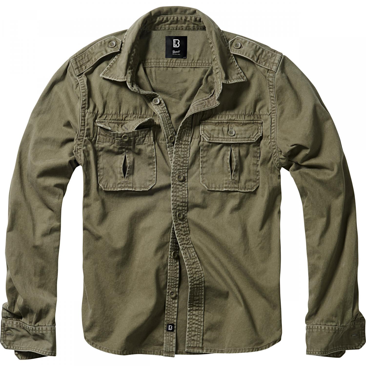  Vintage Shirt Long Sleeve Men (Olive) 