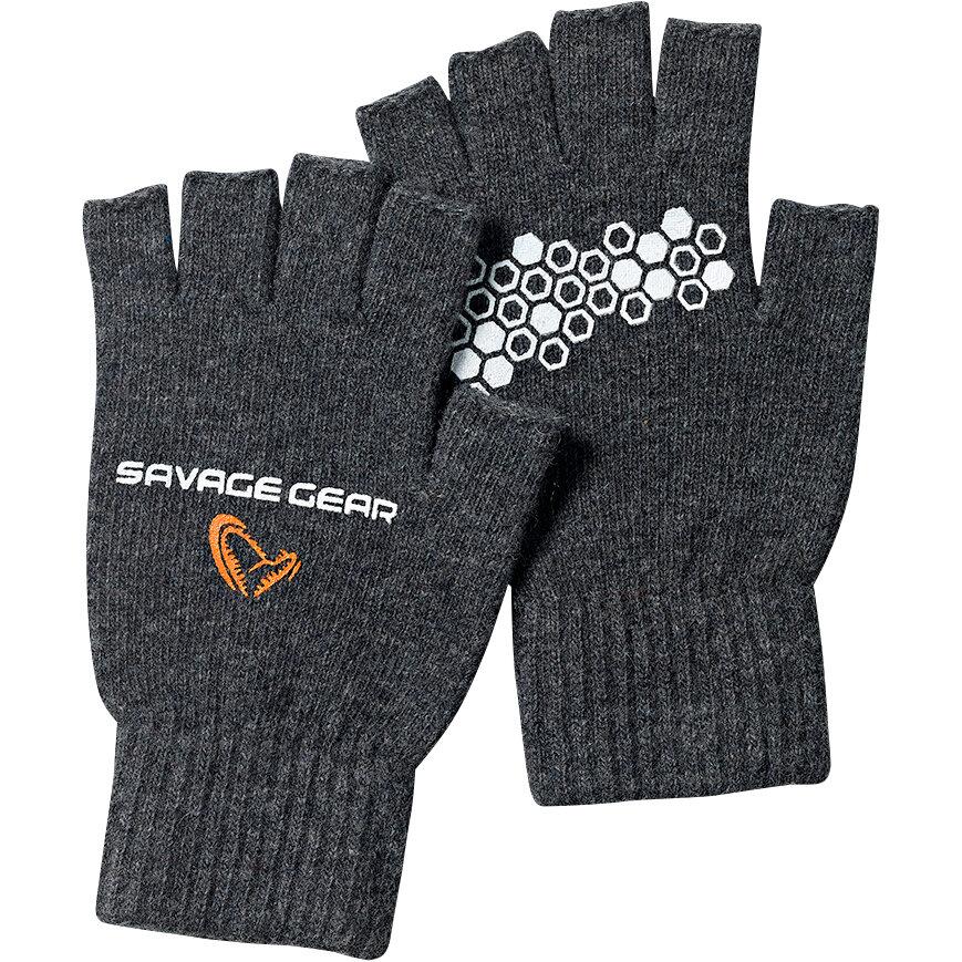  Knitted Half Finger Gloves Unisex (Dark Grey Melange) 
