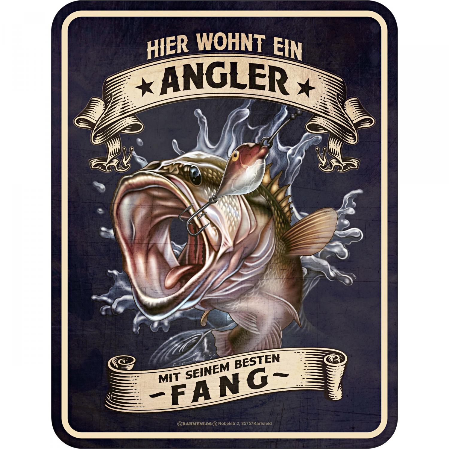  Blechschild (Hier wohnt ein Angler) 