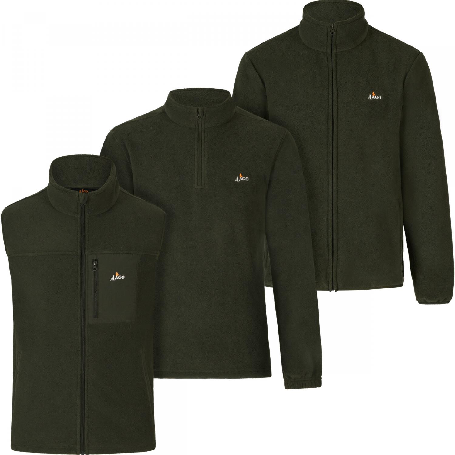  3er Set Fleecejacke, Fleecetroyer, Fleeceweste Herren (Oliv) 