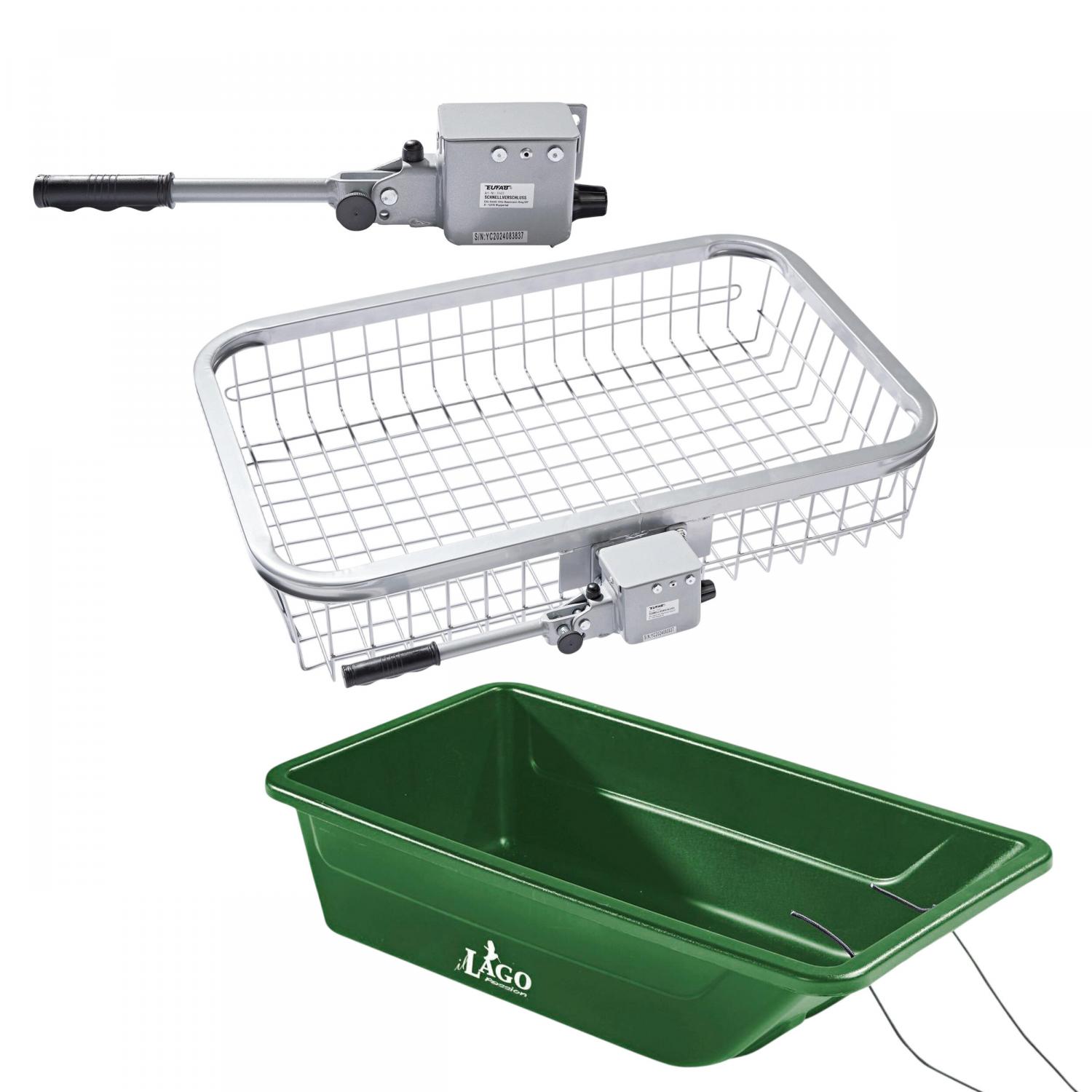  Als Set Heckträger-Korb + Anhängerkupplung-Schnellverschluss + Wildwanne Hunter Pro 