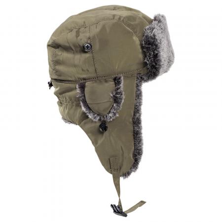  Kunstfell Mütze Unisex (Oliv/Grau)